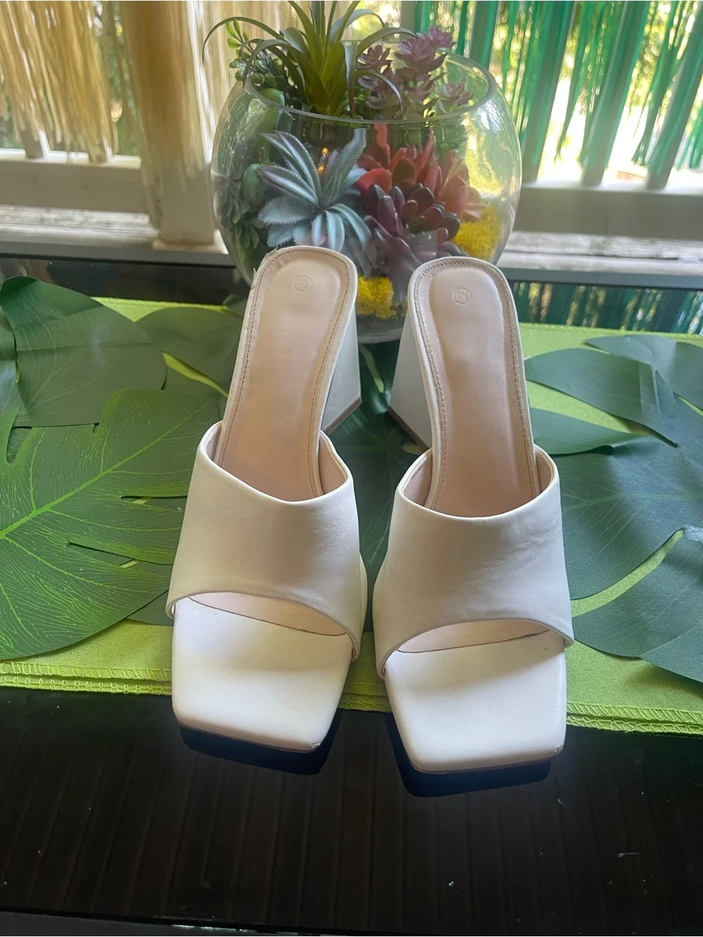White Open-Toe Slide Heels - Women's Fashion Mules